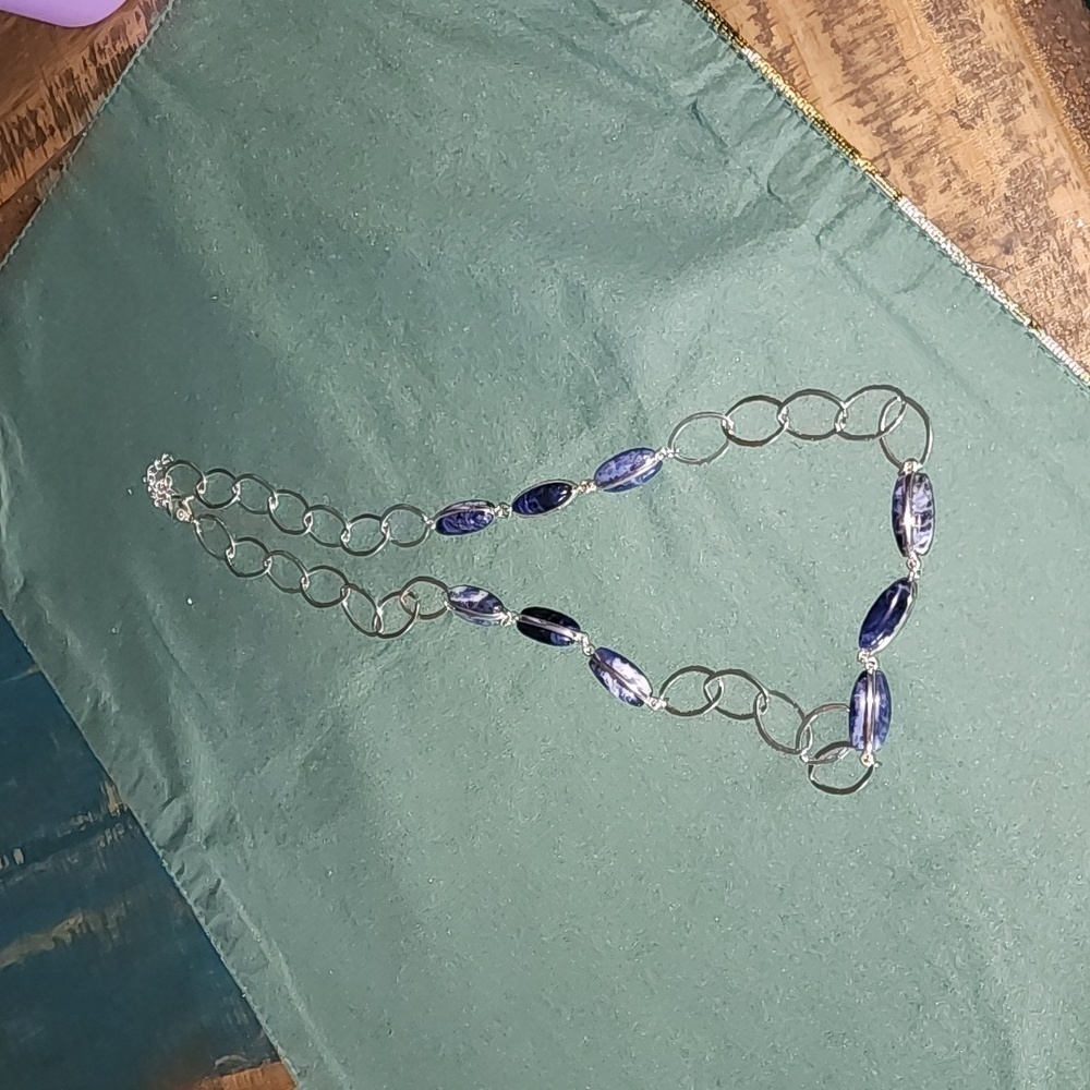 Silver Necklace with Polished Stones‎